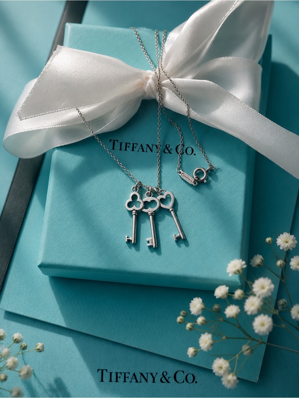 Authentic Tiffany & Co. 3 Mini Key Pendants Necklace